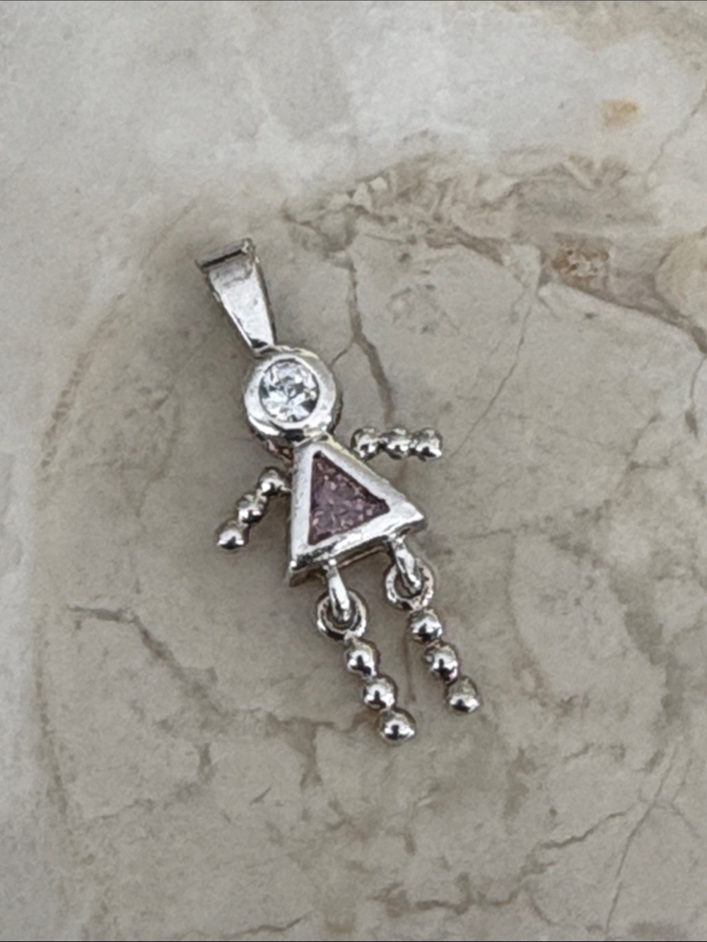 BRATS Sterling Silver Pink & Clear Crystal Doll Pendant Articulated Legs - Girl